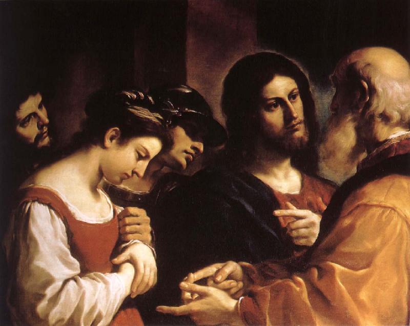 GUERCINO Jesus and aktenskapsbryterskan