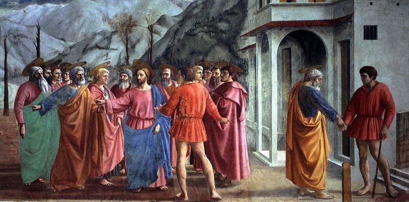 MASACCIO The Tribute Money, fresco in the Brancacci Chapel in Santa Maria del Carmine, Florence