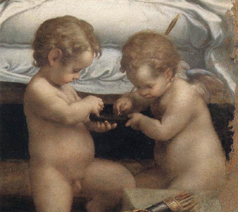 Correggio Danae,Detail of the two cupids