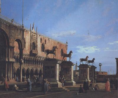 Canaletto Capriccio con i cavalli della basilica posti sulla Piazzetta (mk21)