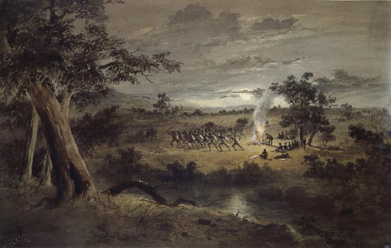 S.T.Gill Corroboree at night