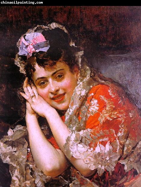   Raimundo de Madrazo y  Garreta The Model Aline Masson with a White Mantilla