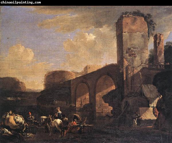 ASSELYN, Jan Italianate Landscape with a River and an Arched Bridge nn