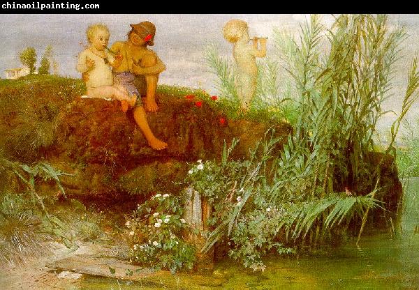 Arnold Bocklin Children Carving May Flutes