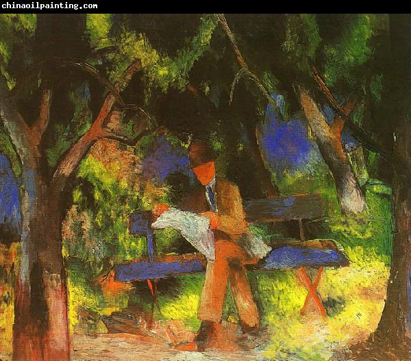 August Macke Man Reading in a Park