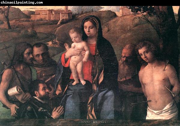 BELLINI, Giovanni Madonna and Child with Four Saints and Donator