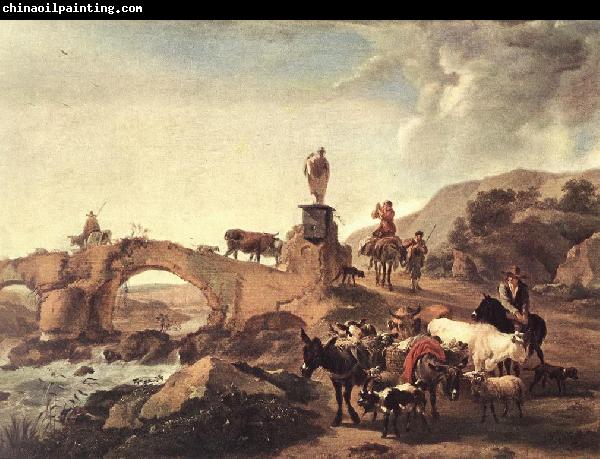 BERCHEM, Nicolaes Italian Landscape with Bridge  ddd