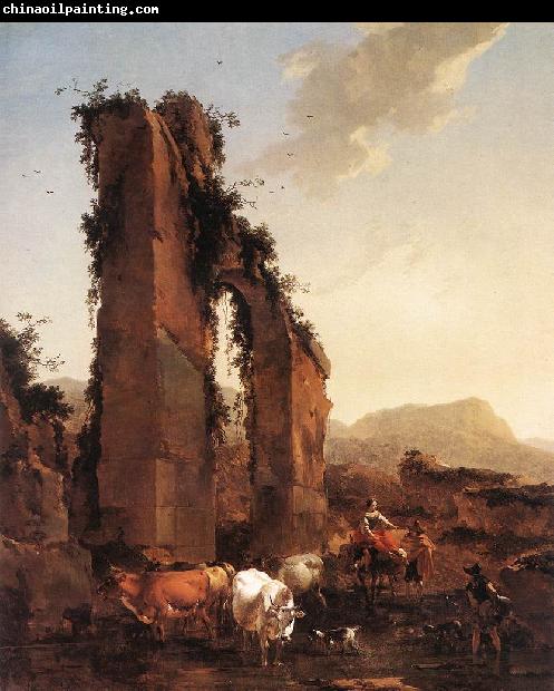 BERCHEM, Nicolaes Peasants with Cattle by a Ruined Aqueduct