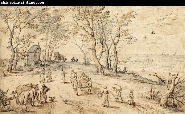 BRUEGHEL, Jan the Elder Villagers on their Way to Market f