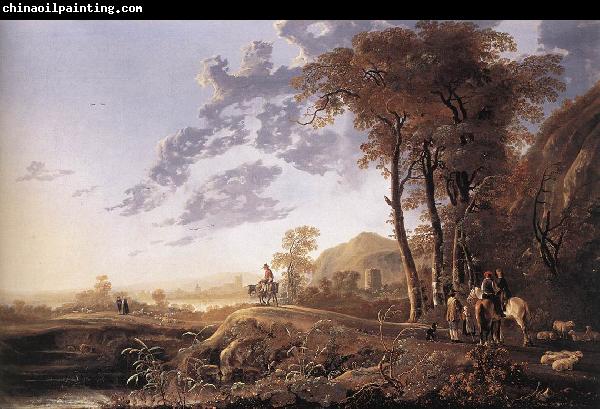 CUYP, Aelbert Evening Landscape with Horsemen and Shepherds dgj