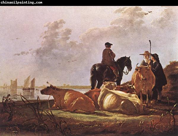 CUYP, Aelbert Peasants with Four Cows by the River Merwede dfg