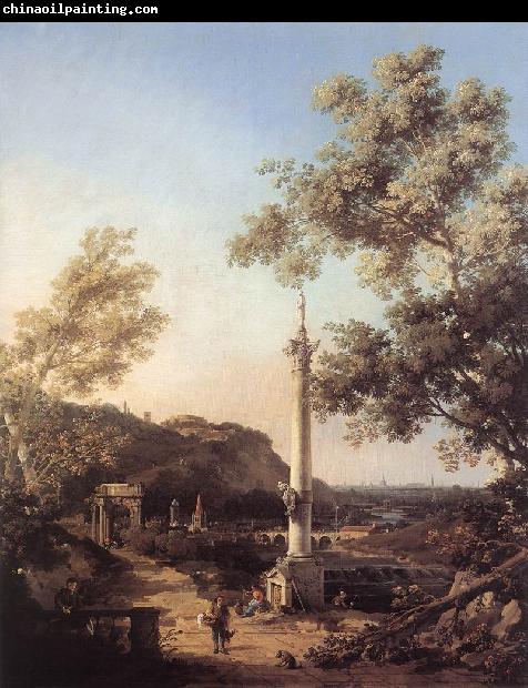 Canaletto Capriccio: River Landscape with a Column f