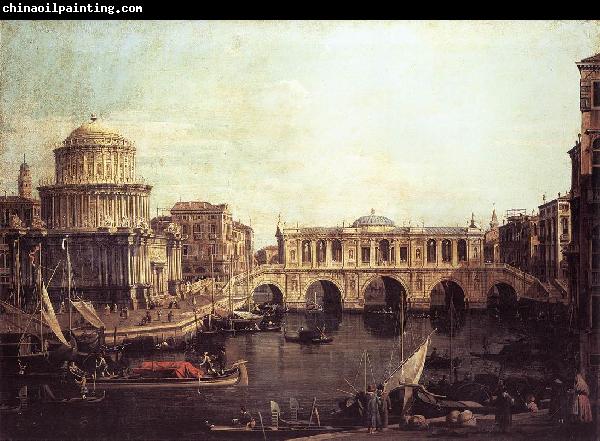 Canaletto Capriccio: The Grand Canal, with an Imaginary Rialto Bridge and Other Buildings fg