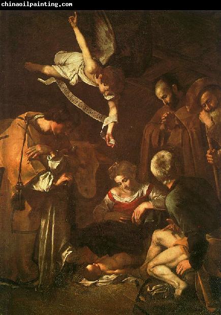 Caravaggio The Nativity with Saints Francis and Lawrence