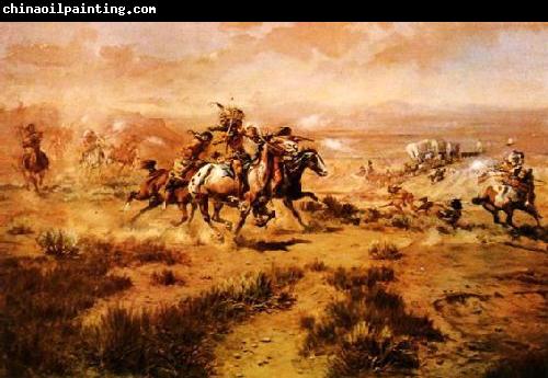 Charles M Russell The Attack on the Wagon Train