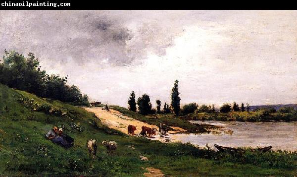 Charles-Francois Daubigny Washerwomen on the Riverbank