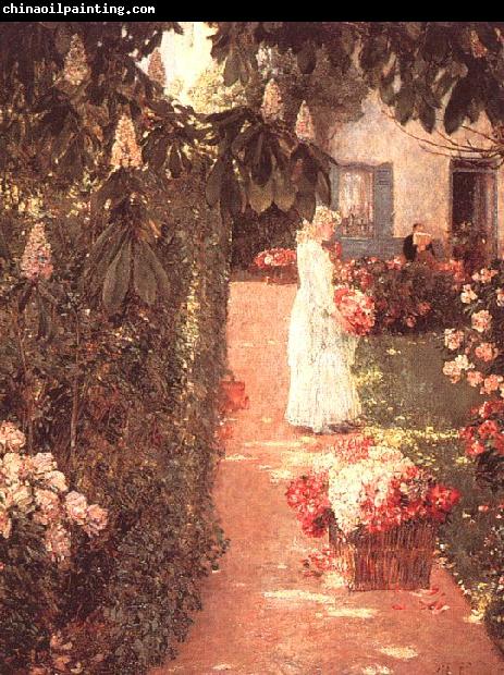 Childe Hassam Gathering Flowers in a French Garden