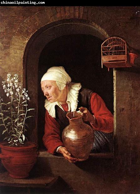 DOU, Gerrit Old Woman Watering Flowers sd