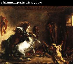 Eugene Delacroix Arabian Horses Fighting in a Stable