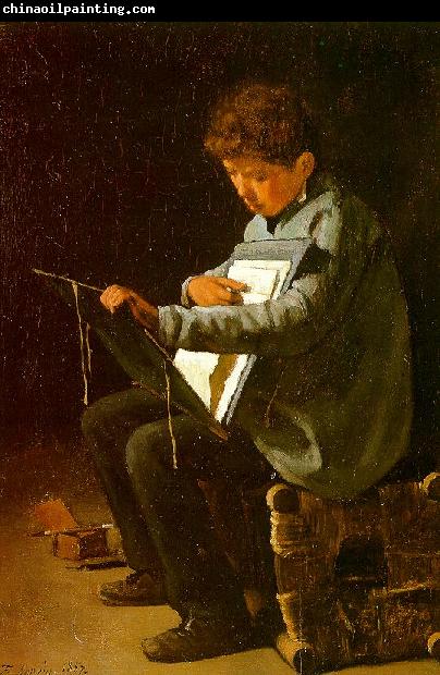 Francois Bonvin Seated Boy with a Portfolio