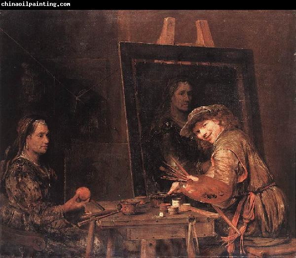 GELDER, Aert de Self-Portrait at an Easel Painting an Old Woman  sgh