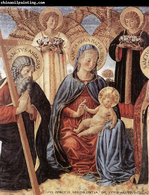 GOZZOLI, Benozzo Madonna and Child between Sts Andrew and Prosper (detail) fg