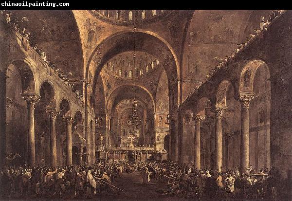 GUARDI, Francesco Doge Alvise IV Mocenigo Appears to the People in St Mark s Basilica in 1763