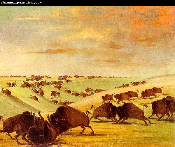 George Catlin Buffalo Bulls Fighting in Running Season-Upper Missouri