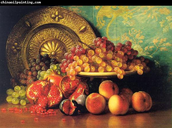 George Henry Hall Figs, Pomegranates, Grapes and Brass Plate