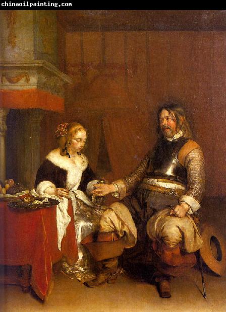 Gerard Ter Borch Soldier Offering a Young Woman Coins