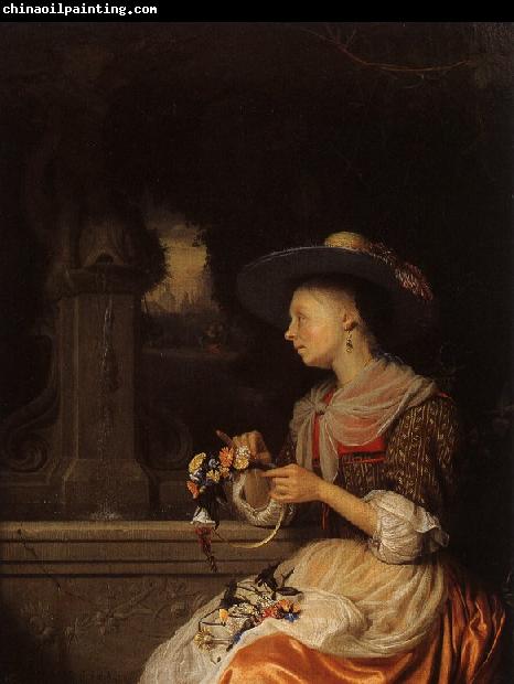 Godfried Schalcken Young Woman Weaving a Garland