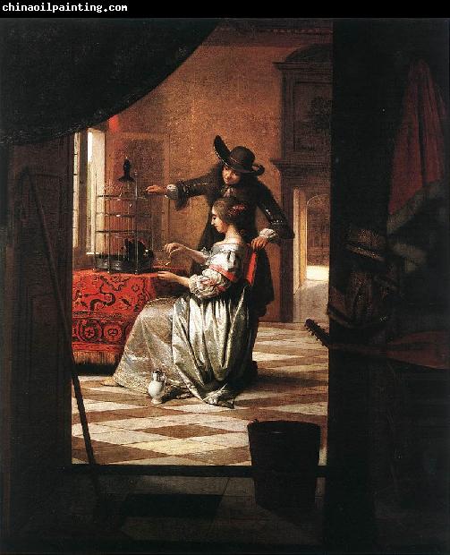 HOOCH, Pieter de Couple with Parrot sg