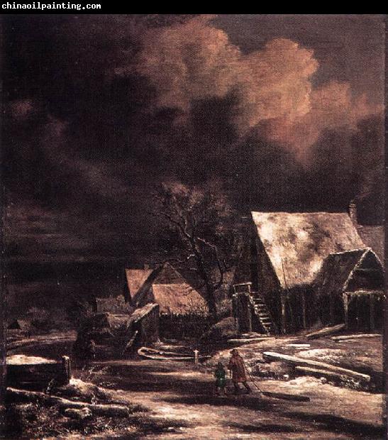 Jacob van Ruisdael Village at Winter at Moonlight