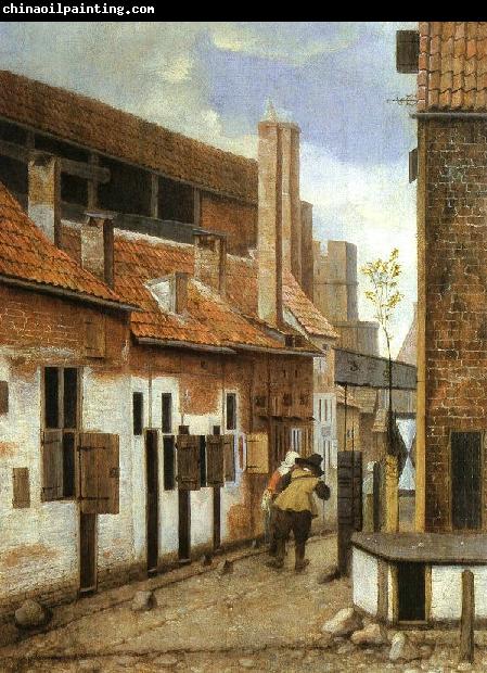 Jacobus Vrel Street Scene with Two Figures Walking Away