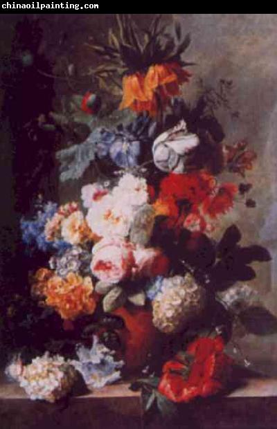 Jan van Huysum Still Life of Flowers in a Vase on a Marble Ledge