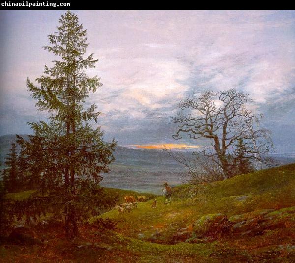 Johan Christian Dahl Evening Landscape with Shepherd