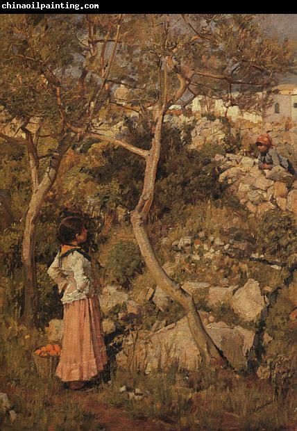 John William Waterhouse Two Little Italian Girls By a Village