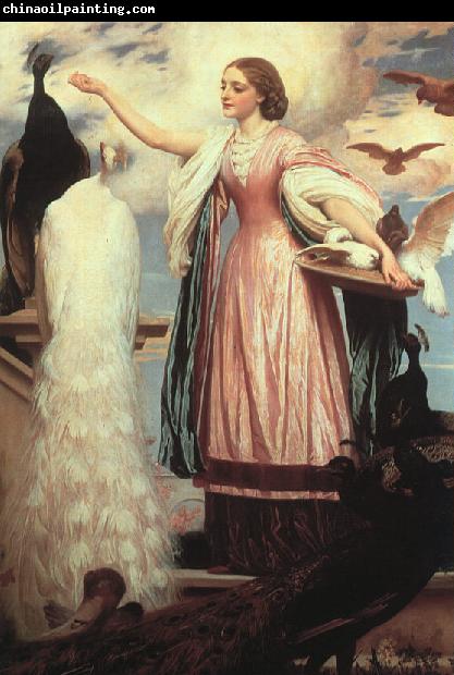 Lord Frederic Leighton A Girl Feeding a Peacock