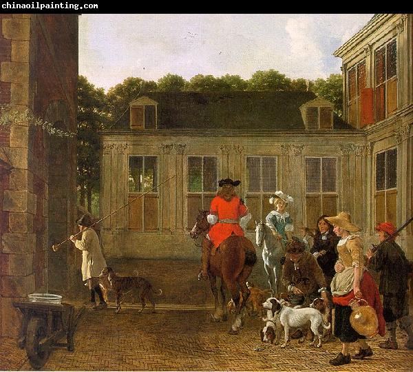 Ludolf de Jongh Hunting Party in the Courtyard of a Country House