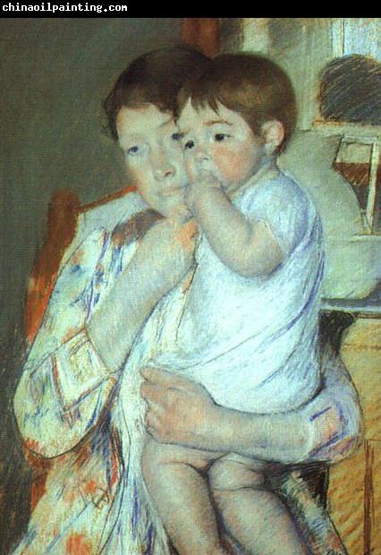 Mary Cassatt Mother and Child against a Green Background