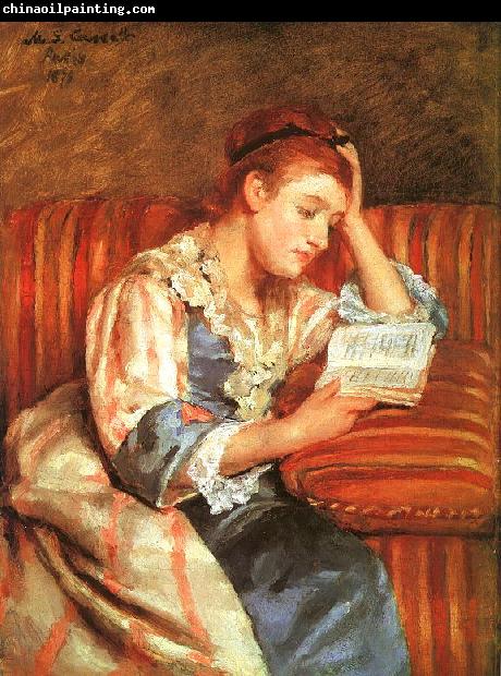 Mary Cassatt Mrs Duffee Seated on a Striped Sofa, Reading