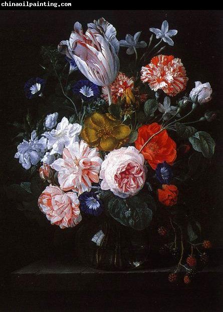 Nicolaes Van Verendael A Tulip, Carnations and Morning Glory in a Glass Vase