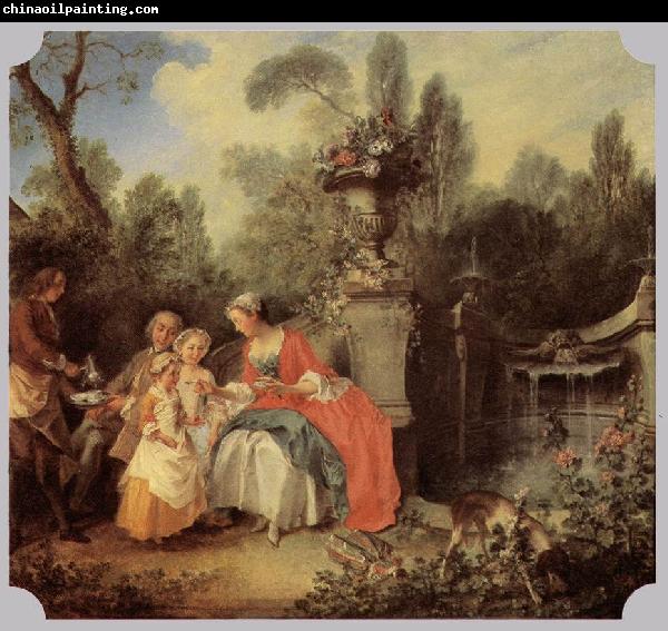 Nicolas Lancret Lady Gentleman with two Girls and Servant