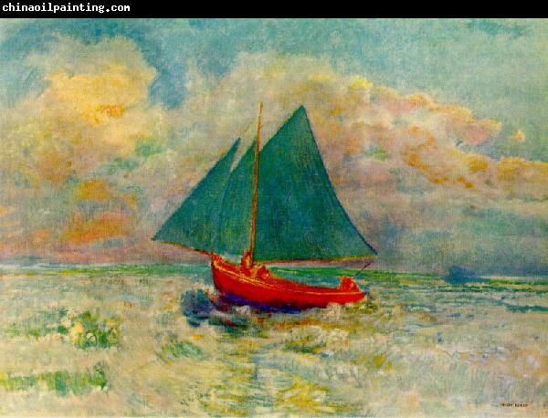 Odilon Redon Red Boat with a Blue Sail