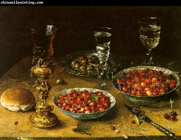 Osias Beert Still Life with Cherries Strawberries in China Bowls