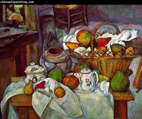 Paul Cezanne Vessels, Basket and Fruit