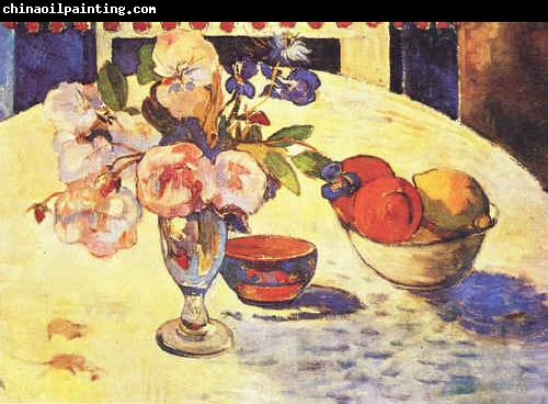 Paul Gauguin Flowers and a Bowl of Fruit on a Table  4