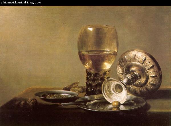 Pieter Claesz Still Life with Wine Glass and Silver Bowl