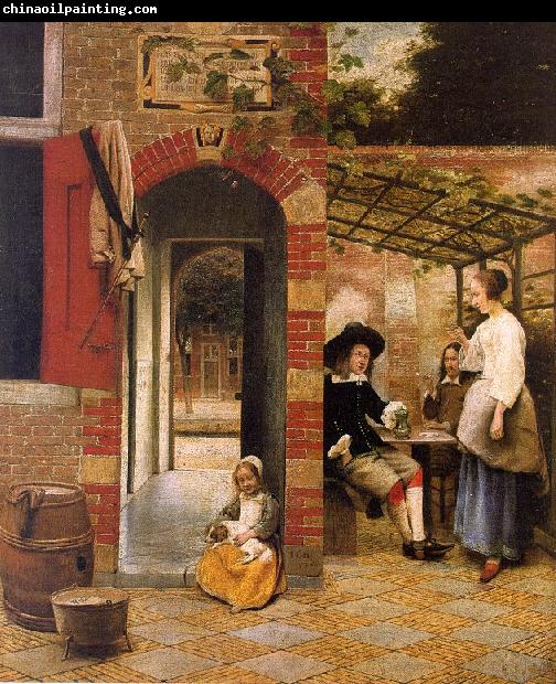 Pieter de Hooch Courtyard with an Arbor and Drinkers