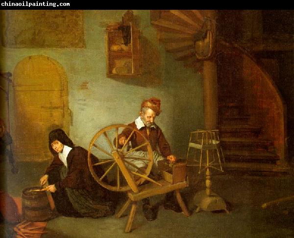 Quirijn van Brekelenkam Man Spinning and Woman Scraping Carrots